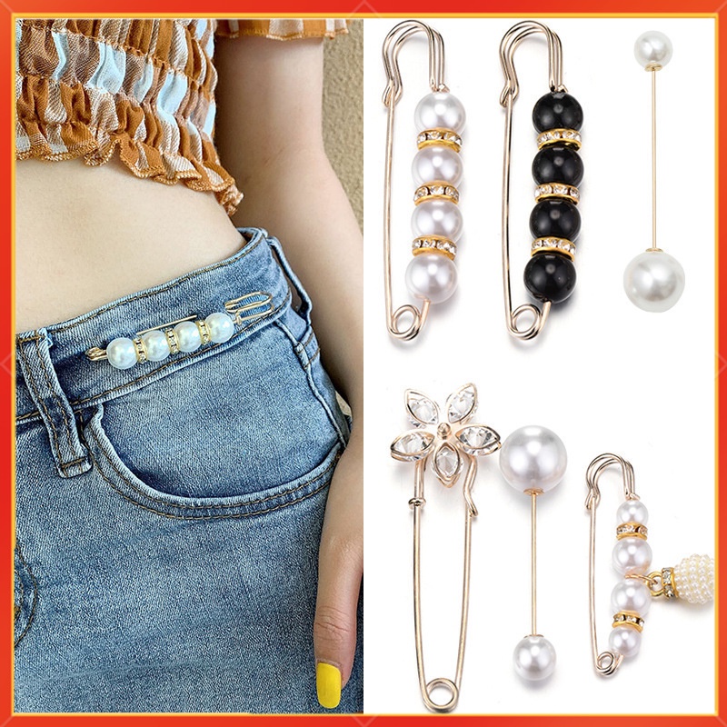 1pc Pearl Brooch Tightening Waistband Pin Opening Bottom Metal Pearl Cute Brooch Pin Jewelry 