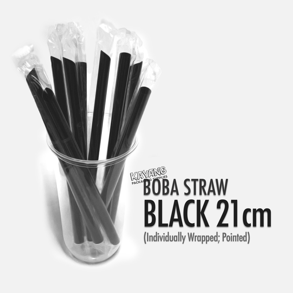 Milk Tea straw, Sago straw (21cm/23cm, Black) Individually sealed [50