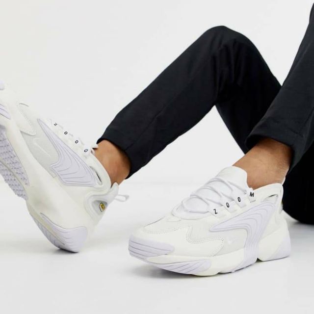 nike zoom 2k trainers in triple white 