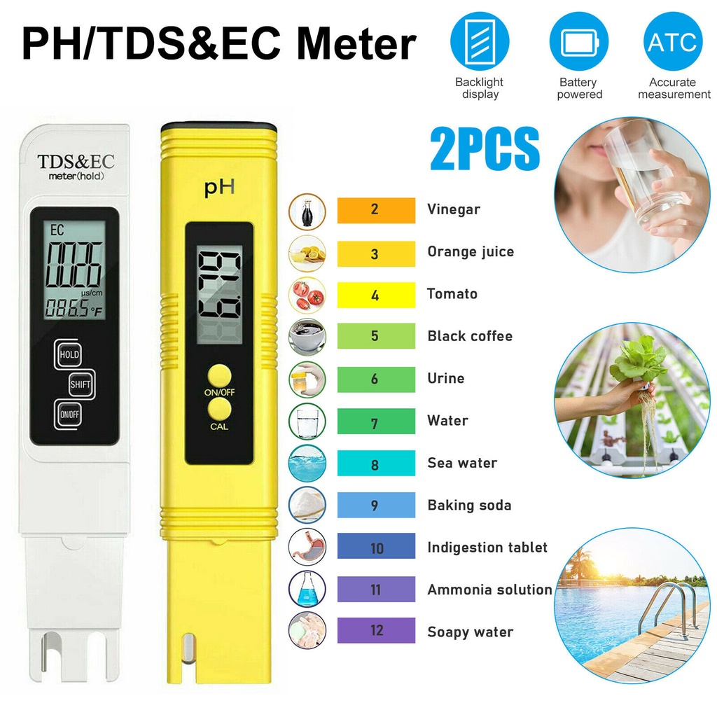 Portable pH meter digital LCD water purity TDs EC meter temperature