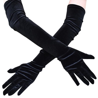 10MK 52cm Long Flapper Evening Opera Velvet Black Gloves for Women Elbow Length 1920s