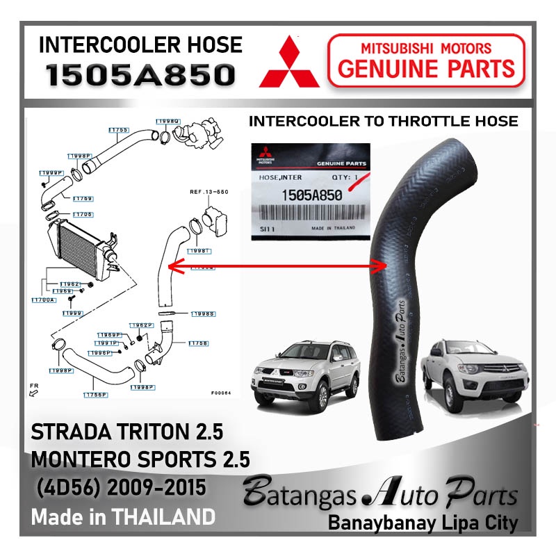 Intercooler Hose to Throttle Strada Triton 2.5 / Montero Sports 2.5