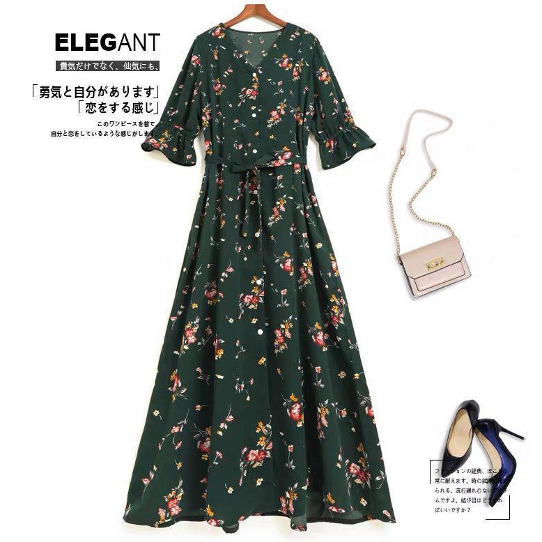 dark green floral maxi dress