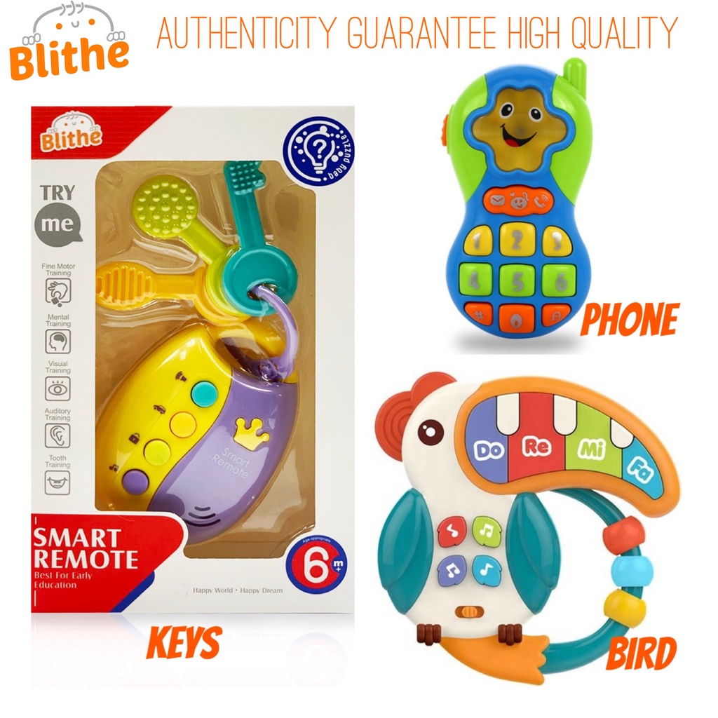 blithe teether musical toy mobile smart phone keys remote for baby bird car music sound teething