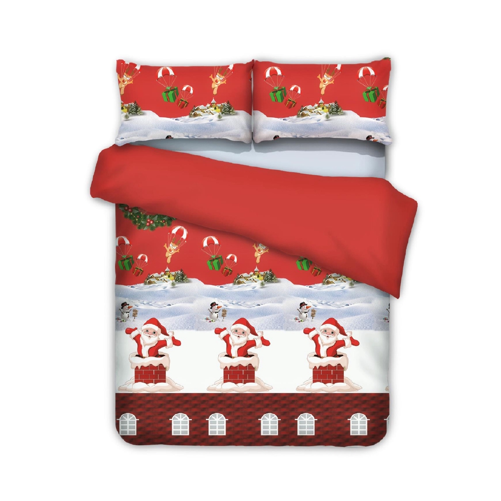 【Ready Stock】Print Duvet Quilt Cover Father Christmas Bedding Set  Pillowcases Single King Siz