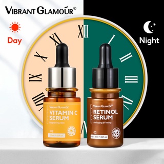 VIBRANT GLAMOUR Naturals Retinol Serum + Vitamin C Face Serum Set Whitening Anti-Aging Facial Moisturizer 2pcs