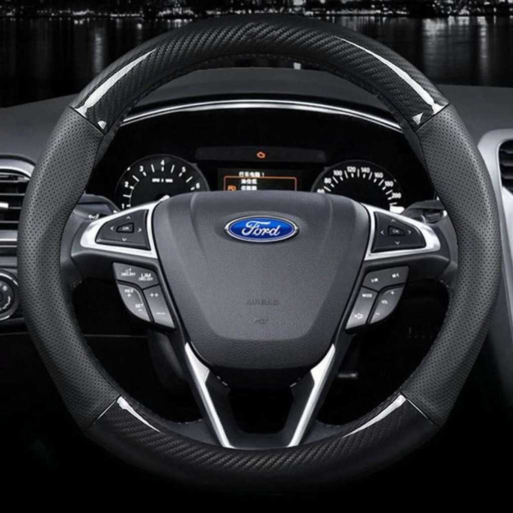 FORD Carbon Fiber Leather Steering Wheel Cover Universal Fit for All