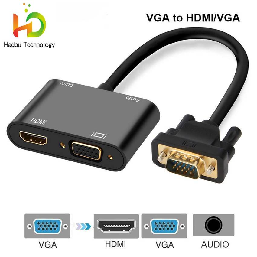 【HAD】VGA splitter,VGA to HDMI & VGA Adapter with 3.5mm Audio Support