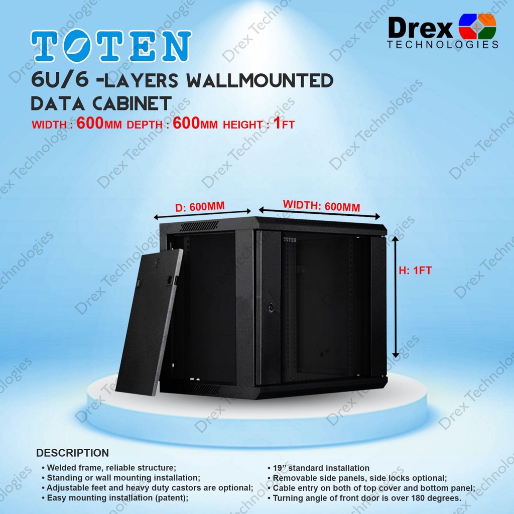 Toten Brand 6U 6Layer Wallmounted Data Server Rack W=600 / D