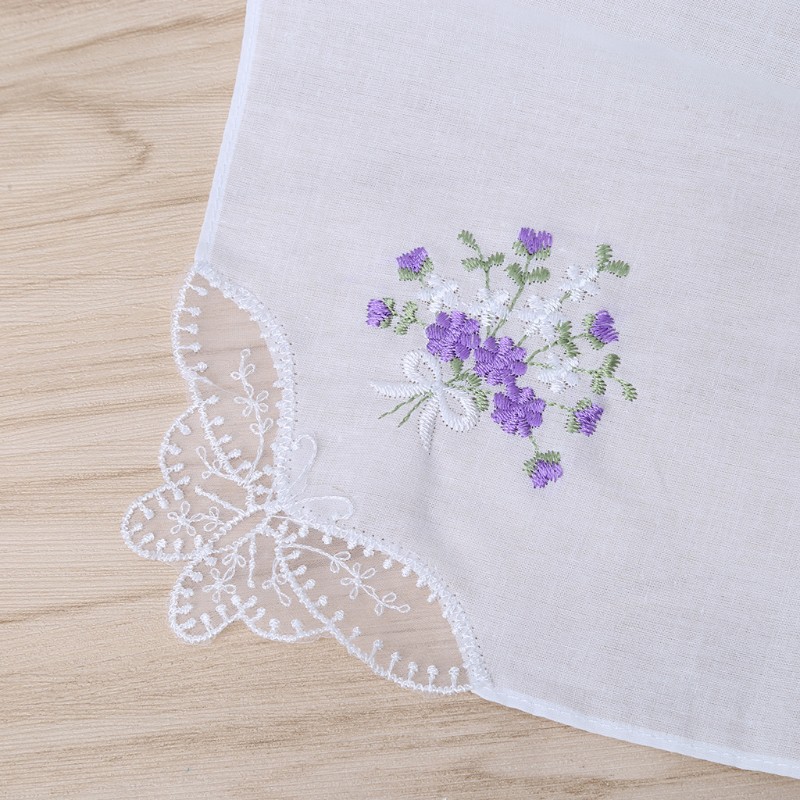 6 Pcs Vintage Cotton Ladies Embroidered Lace Handkerchief Women Floral Hanky 