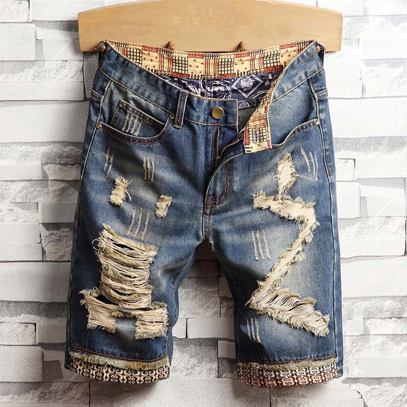 Size 28 38 Men Streetwear Ripped Blue Denim Shorts Summer Casual Fashion Cotton Hole Bermuda Elastic Stretch Slim Fit Jean Pants Shopee Philippines