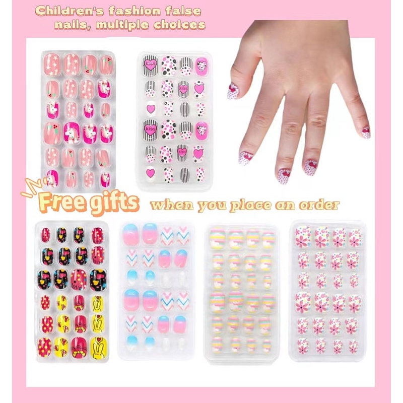 【Free Gift】24PCS/box Children Cartoon Candy Fake Nails Full Coverage ...