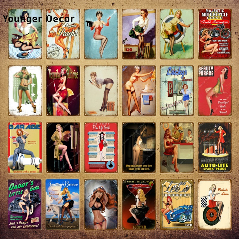 retro pin up girls tin