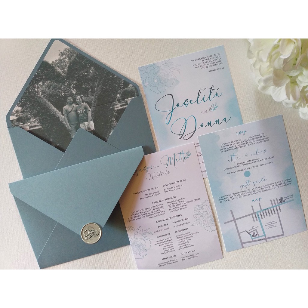 MTO: Minimalist Dusty Blue Themed Wedding Invitation | Shopee Philippines