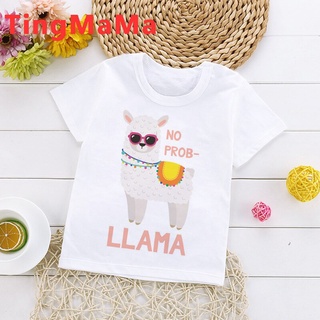 Cute Llama T Shirt Kids Summer Top Cartoon T-shirt No Prob Llama Funny Graphic Tees Kawaii Lama Casual Fashion Children Clothes #6