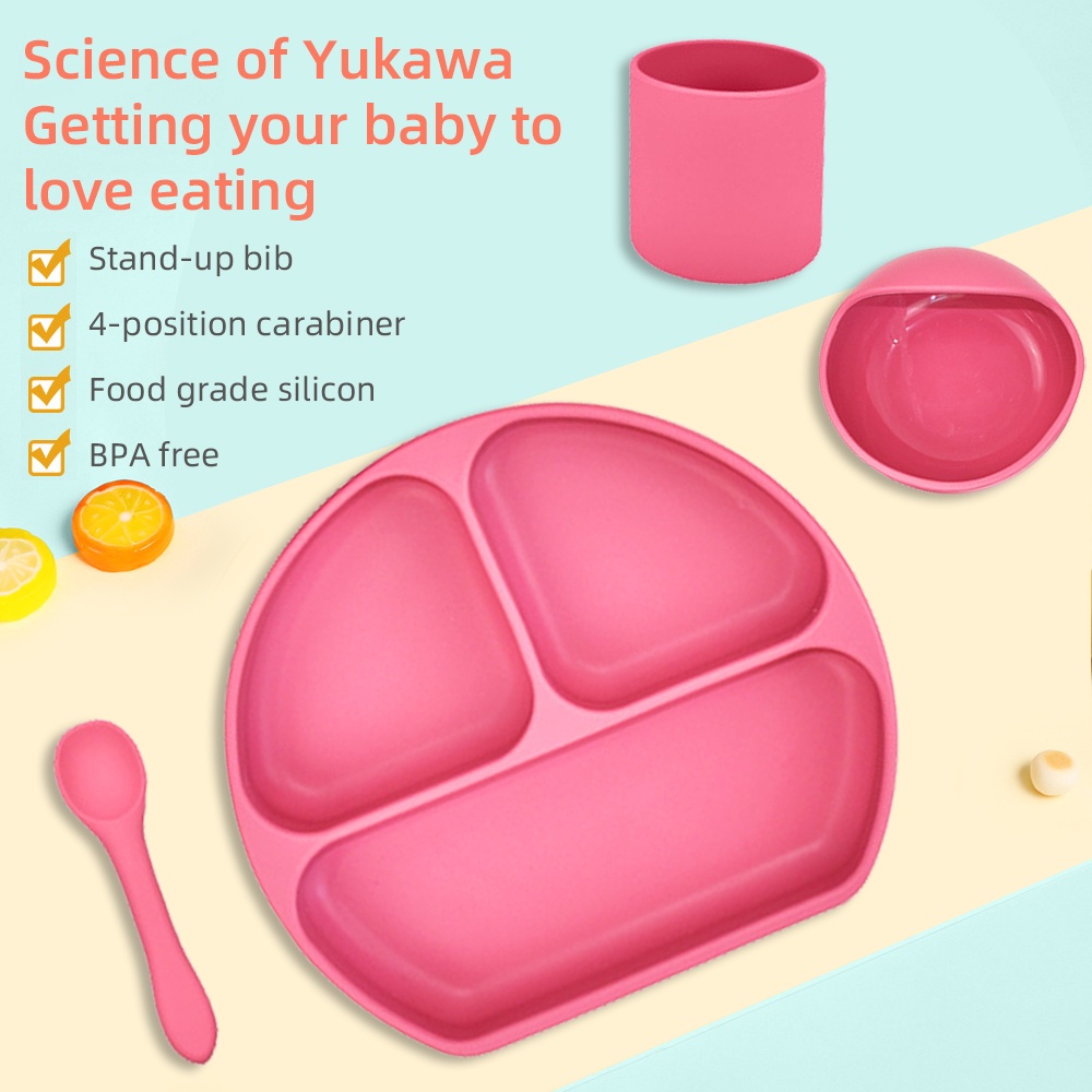 （hot）Baby Plate And Spoon Set Meal Set Silicone Baby Bib Bowl Cup Plate BPA Free Suction Set Anti-Fa #2