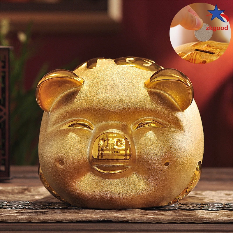 Golden Ceramic Pig Bank Money Box Chinese Lunar Year Of Pig Gift