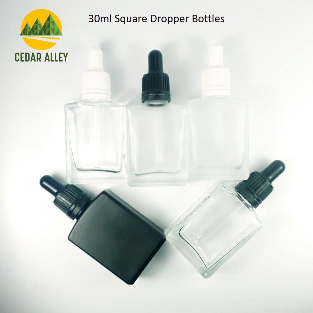 Square Dropper Glass Bottles with Tamper Proof Seal 30ml (Empty Dropper