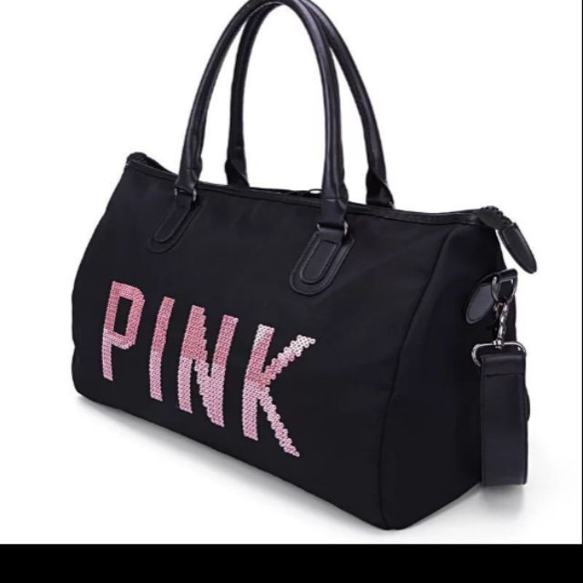 pink black duffle bag