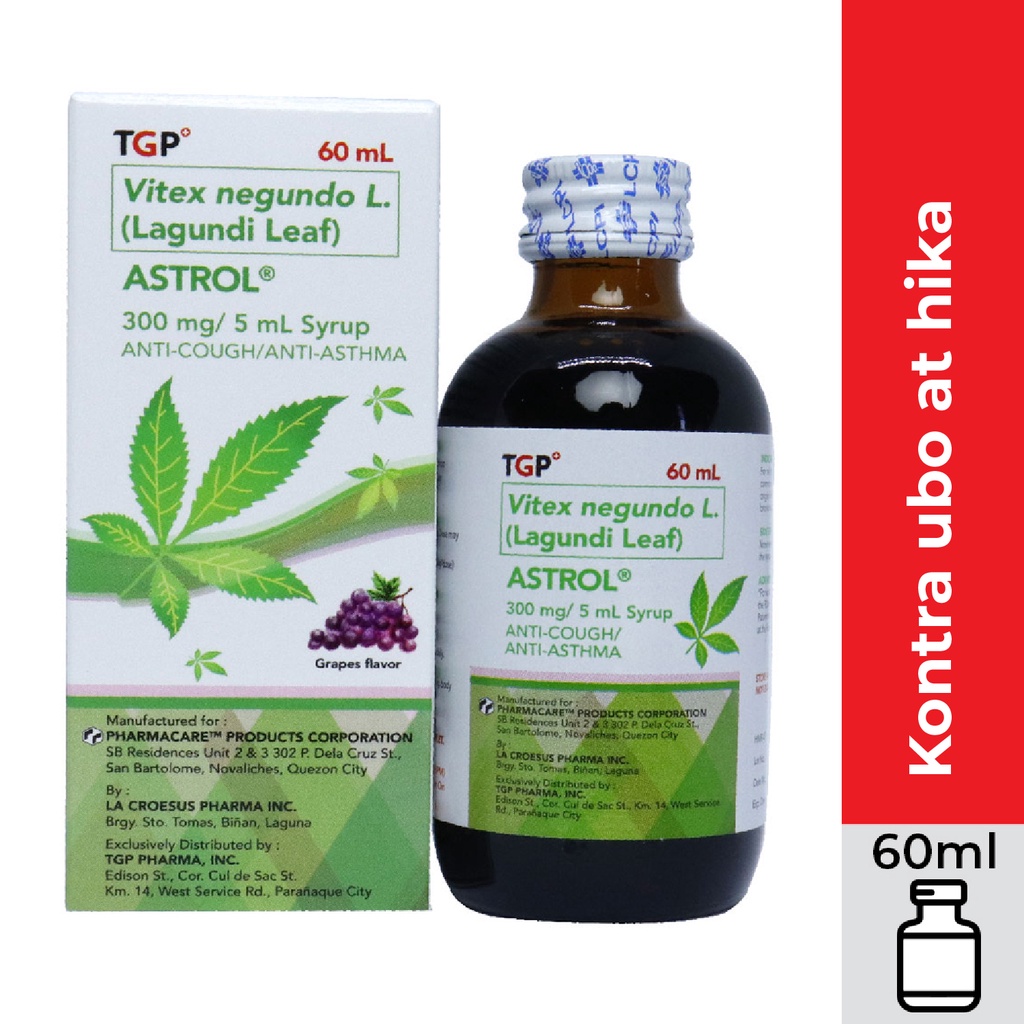 ASTROL TGP Vitex neg L.Lagundi Leaf 300mg/5ml 60ml Syrup 1 bottle