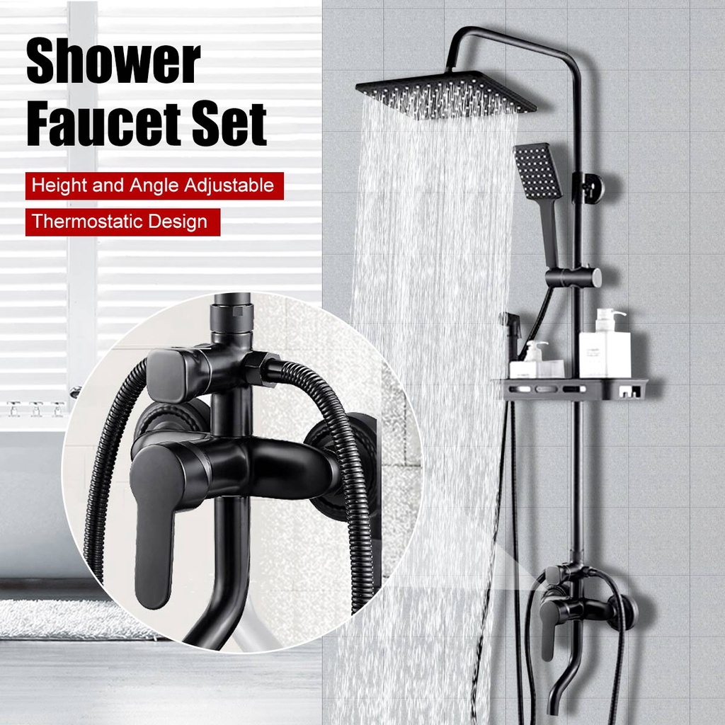 Bathroom Shower Faucet Set Matte Black Wall Mount Rainfall Shower Mixer