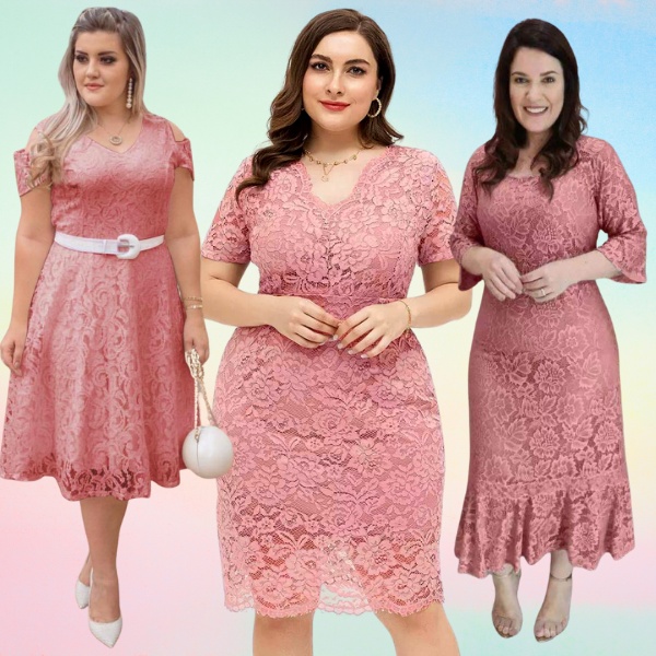 CurvyFashion OLD ROSE DRESS COLLECTION lace wedding formal plus size XL