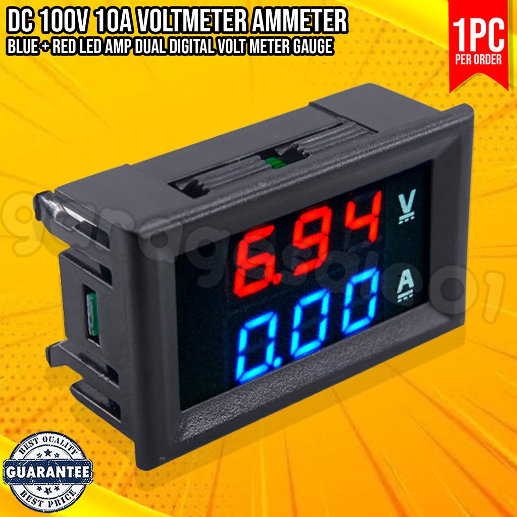 DC 100V 10A Voltmeter Ammeter Blue + Red LED Amp Dual Digital Volt