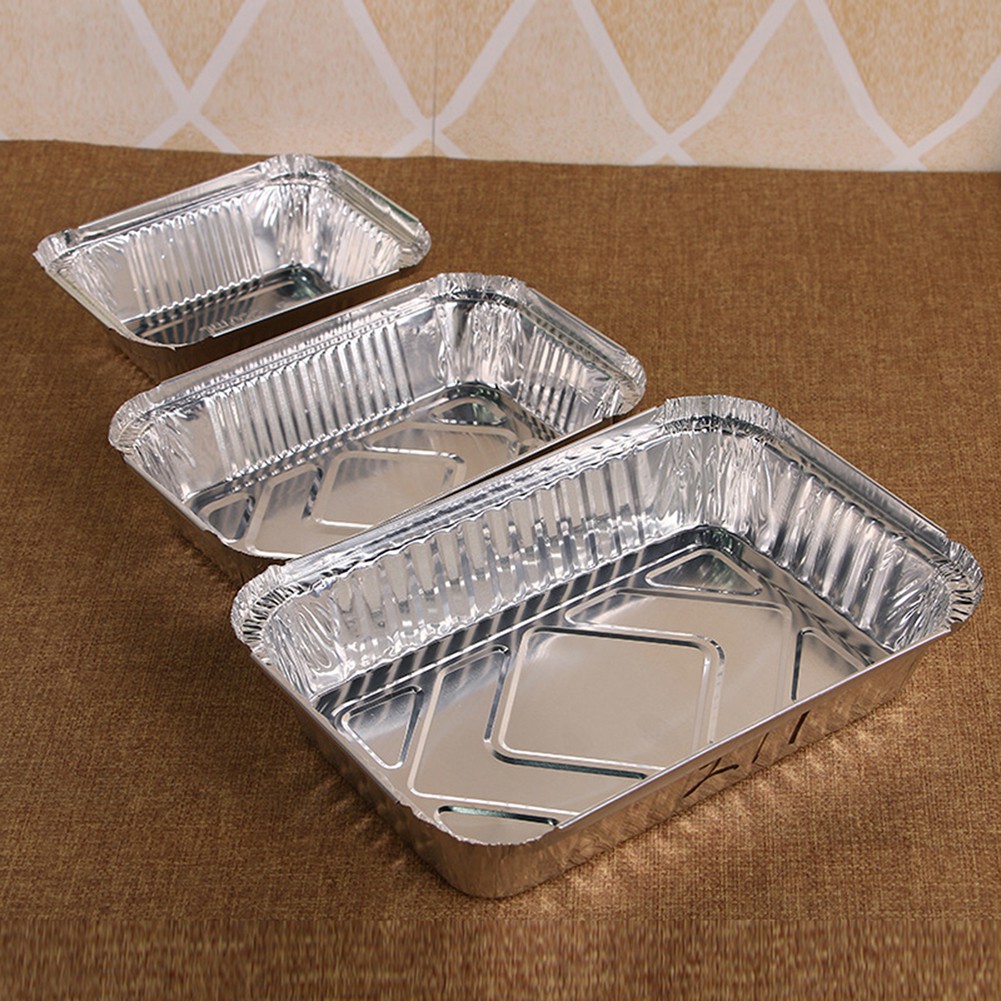 50pcs Disposable Rectangle Aluminum Foil Food Tray Baking Pan Container With Lid Shopee Philippines