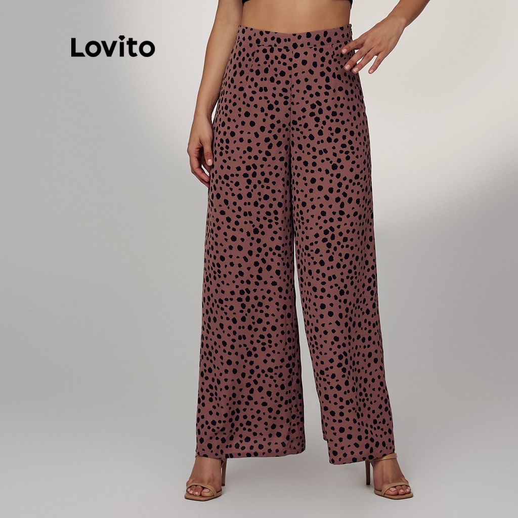 Lovito Casual Leopard Print Loose Pants L17D028 (Brown) | Shopee