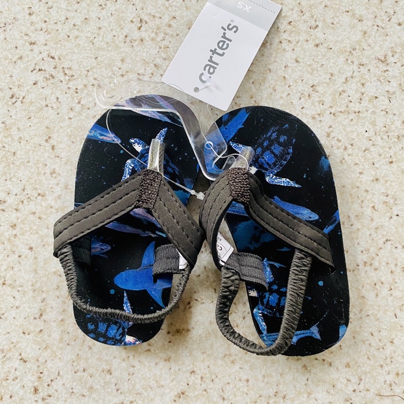 carter's toddler baby boy blue sea animals flip flop slipper shoe back strap 