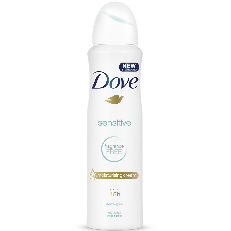 Dove Deodorant Spray Sensitive Hypoallergenic Fragrance Free 150ml ...
