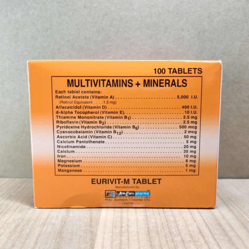 Eurivit M 100 Tablets Multivitamins + Minerals Shopee Philippines