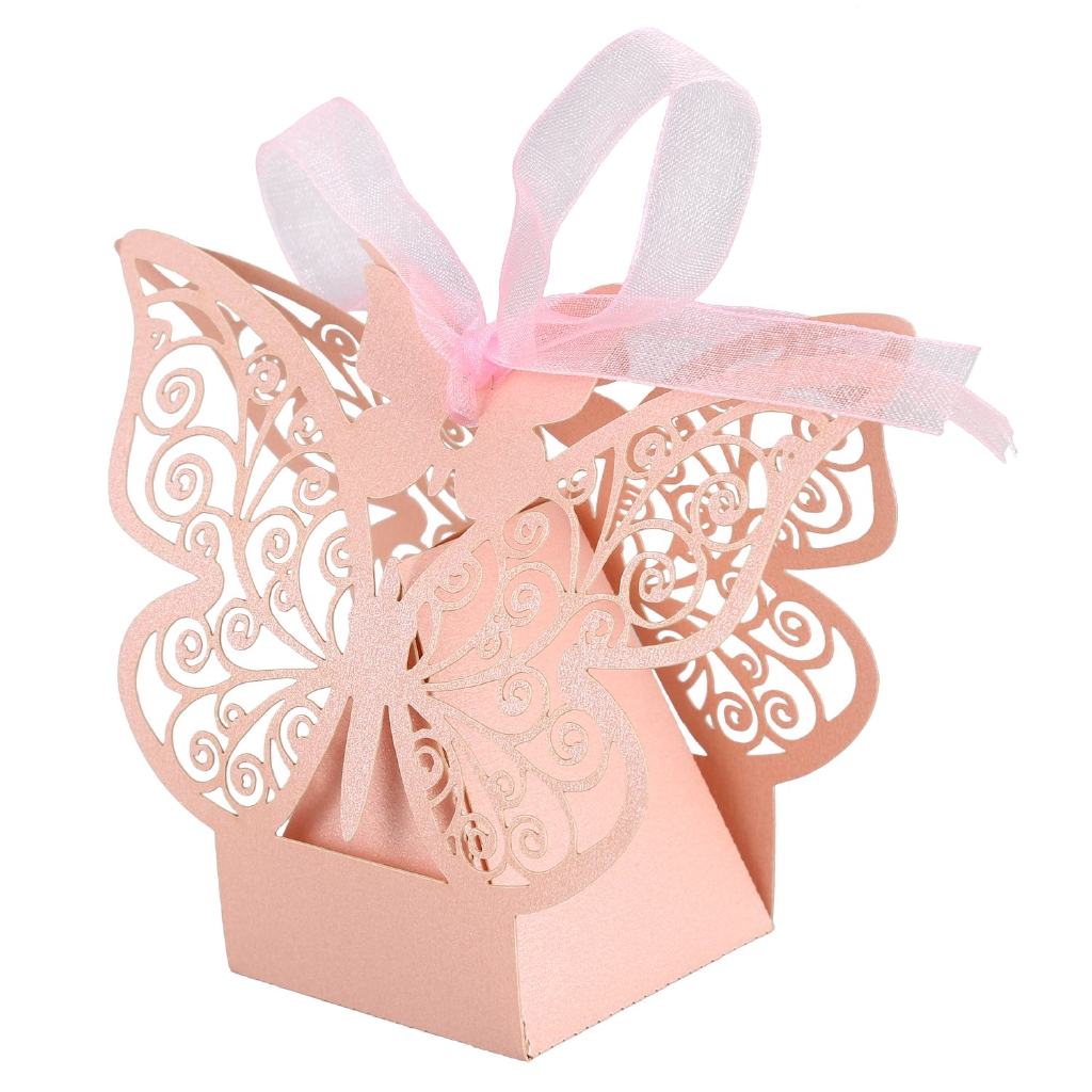 10/50/100pcs Wedding Party Favor Butterfly Paper Candy Gift Boxes With Ribbon BR 