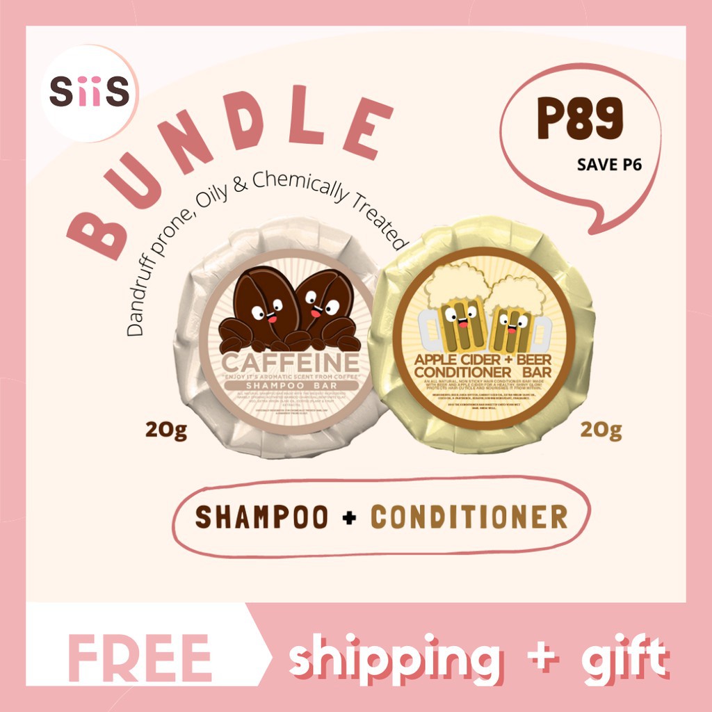 Shampoo & Conditioner Bar Set Caffeine & Apple Cider + Beer Shopee