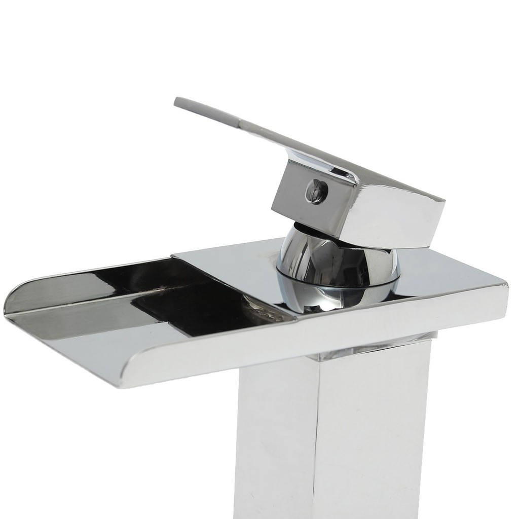 Good Led Chrome Bathroom Led Waterfall Spout Square Faucet Sink