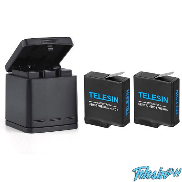 Telesin 3 Channel Charger Box 2 Rechargeable Batteries Gopro