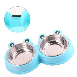 [COD]Pet Dog Cat Food Water Double Stainless Steel Big Eye Frog Removable Bowl Non