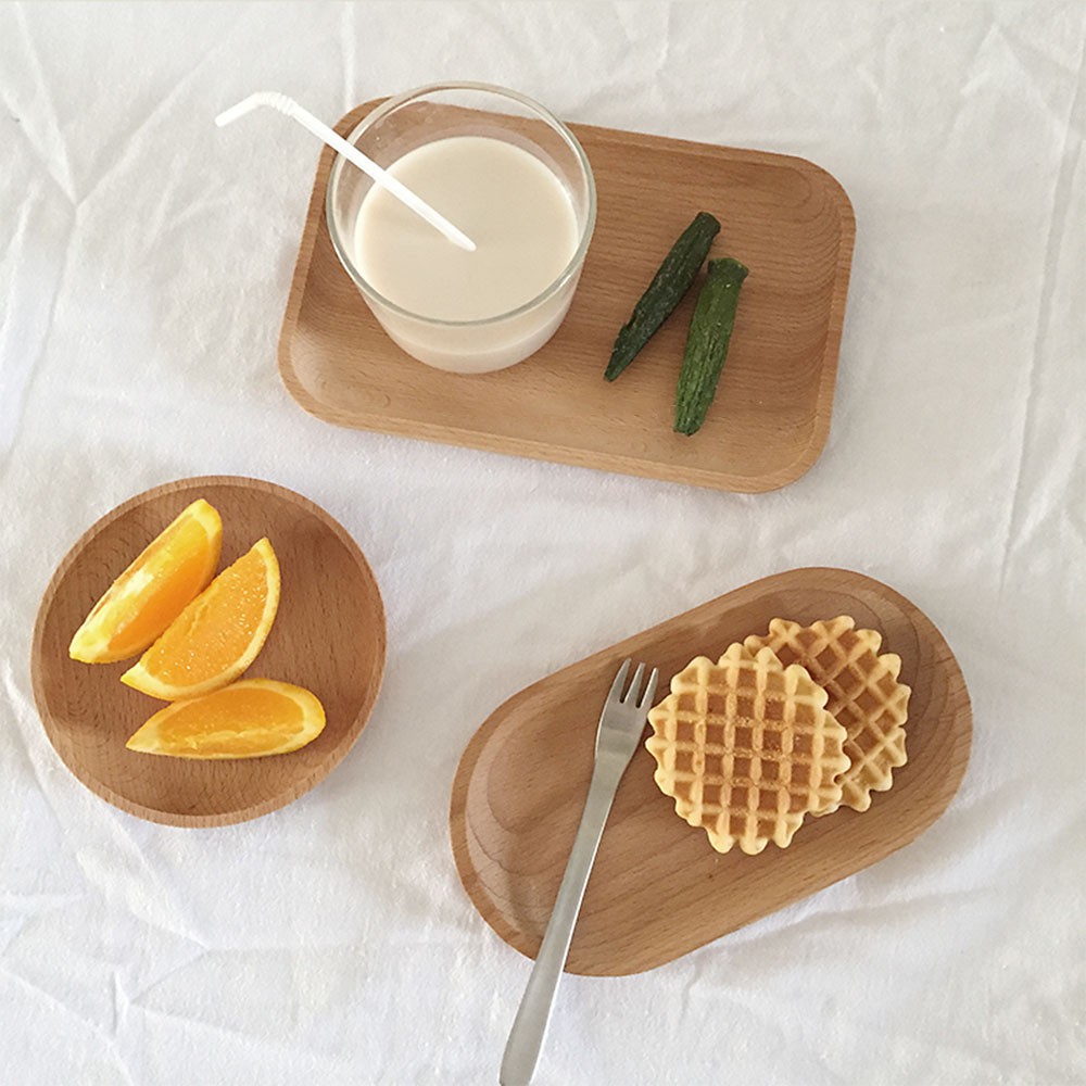 Japanese oval beech small wooden saucer beech tray ins same coffee milk snack tray one person food log storage dish afternoon tea wooden saucer cup plate cake saucer #6