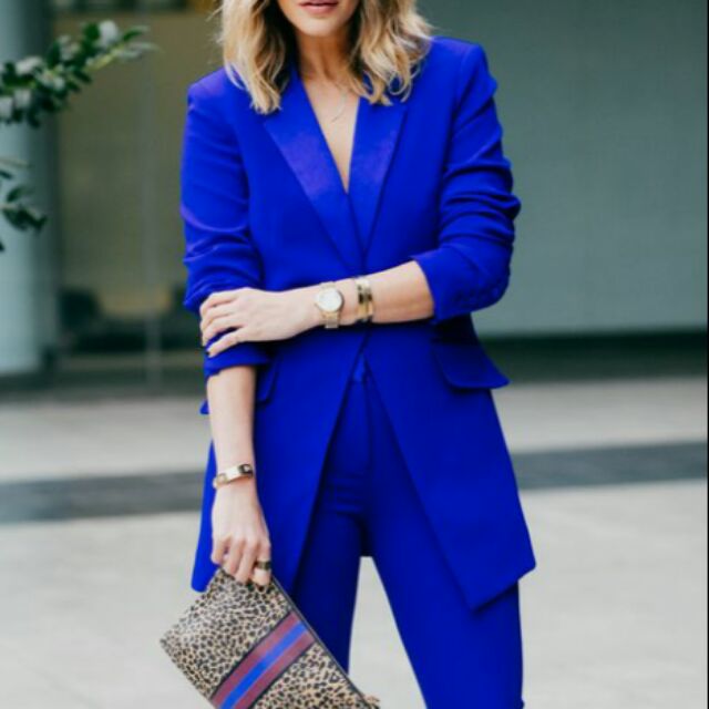 Trendy Business Outfit Royal blue Long ...