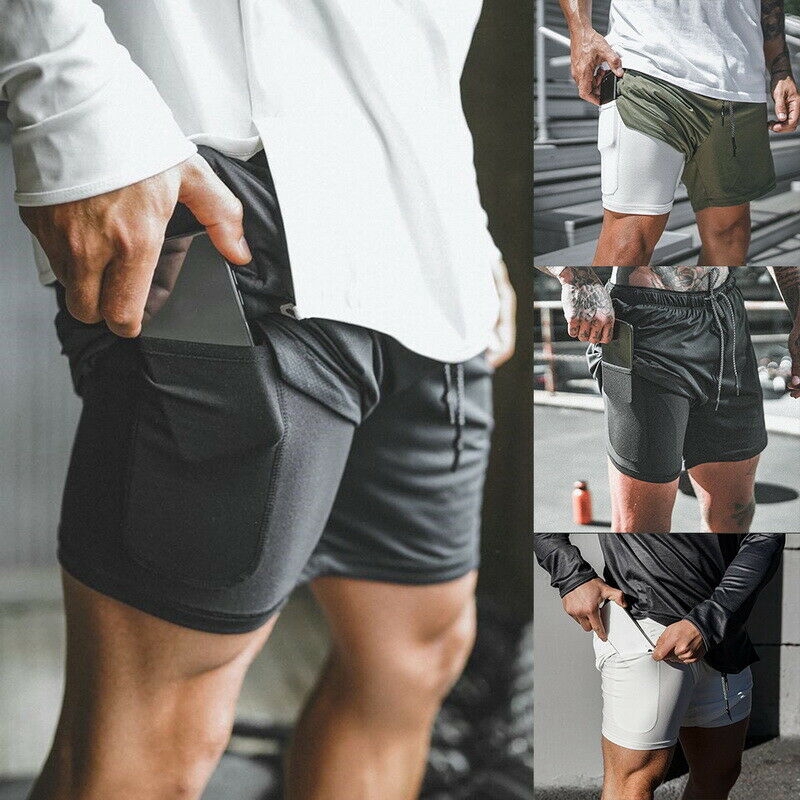 Men's Double-Layer Quick-Drying Shorts Sports Casual Fitness Jogging ...