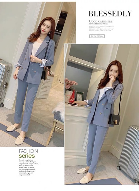 New Korea women office outfit blazer pants terno | Shopee Philippines