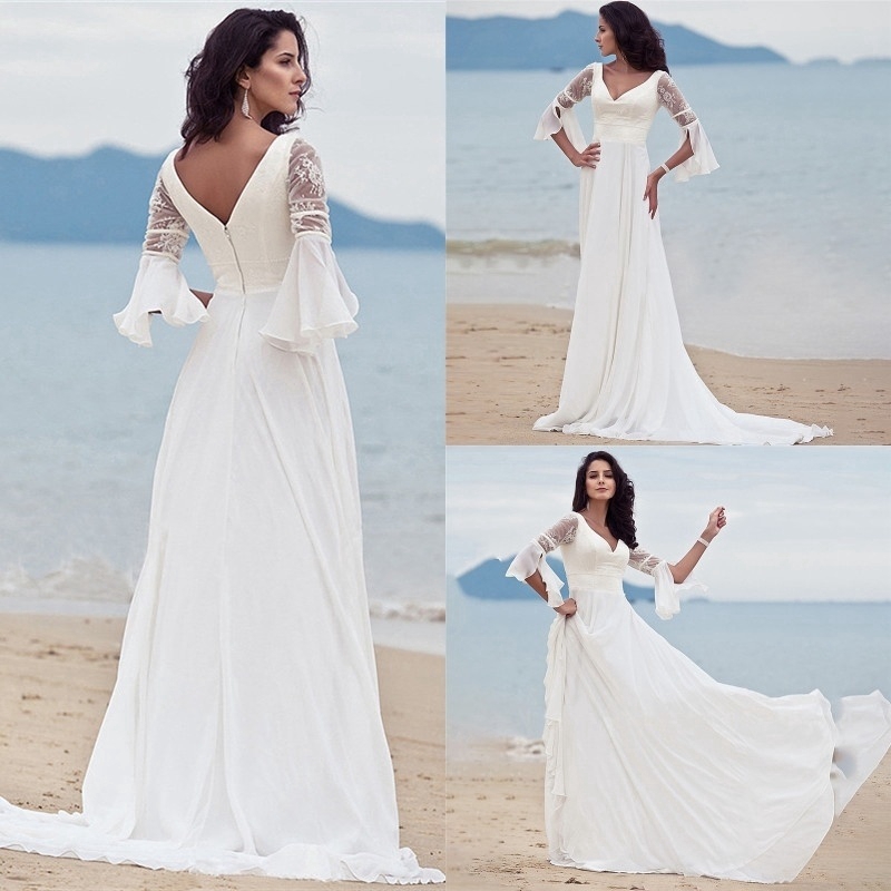 white v neck long dress