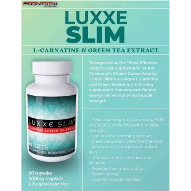 Luxxe Slim LCarnitine and Green Tea Extract (60 Capsules) Frontrow Shopee Philippines