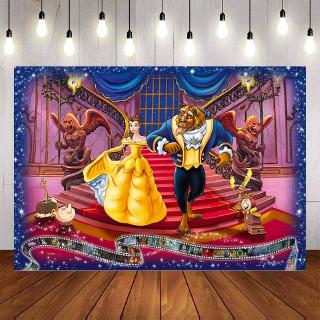 Beauty and the Beast Backdrop Birthday For Girl Princess Bell Party Supplies Banner Background Photography 