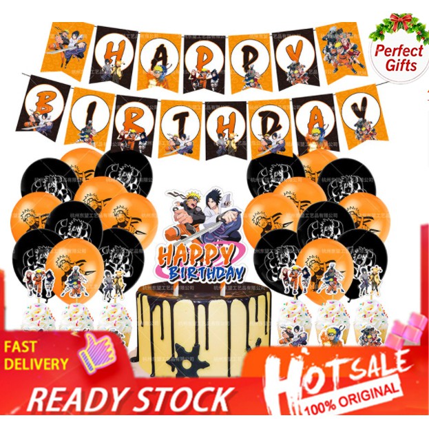 Ready Stock Naruto Birthday Theme Party Set Japanese Anime Flag Balloon Cake Arrangement Party 419