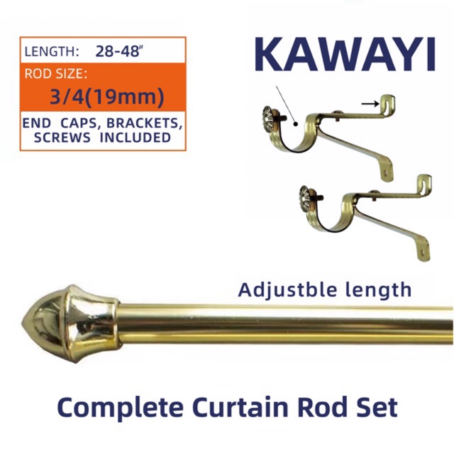 Kawayi Hot Sale Curtain Rod Set For Windows Curtains 3/4 x48 (GOLD