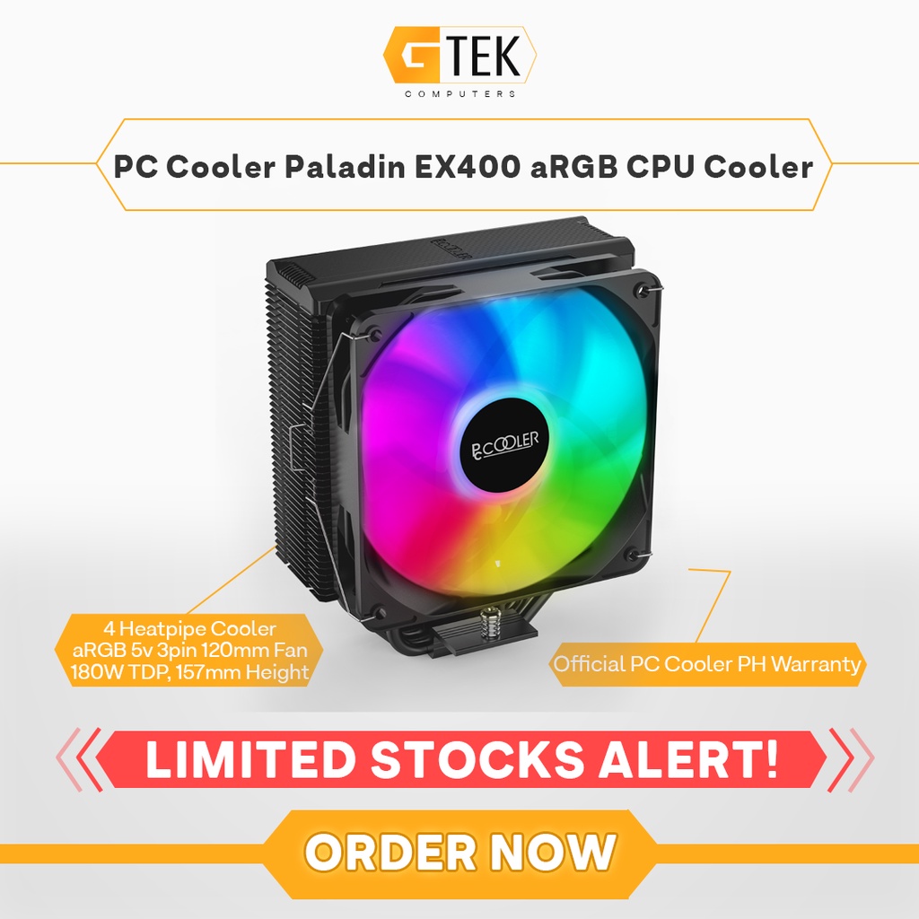PC Cooler Paladin EX400 aRGB Plus 4 Heatpipe CPU Tower Cooler TDP 180W ...