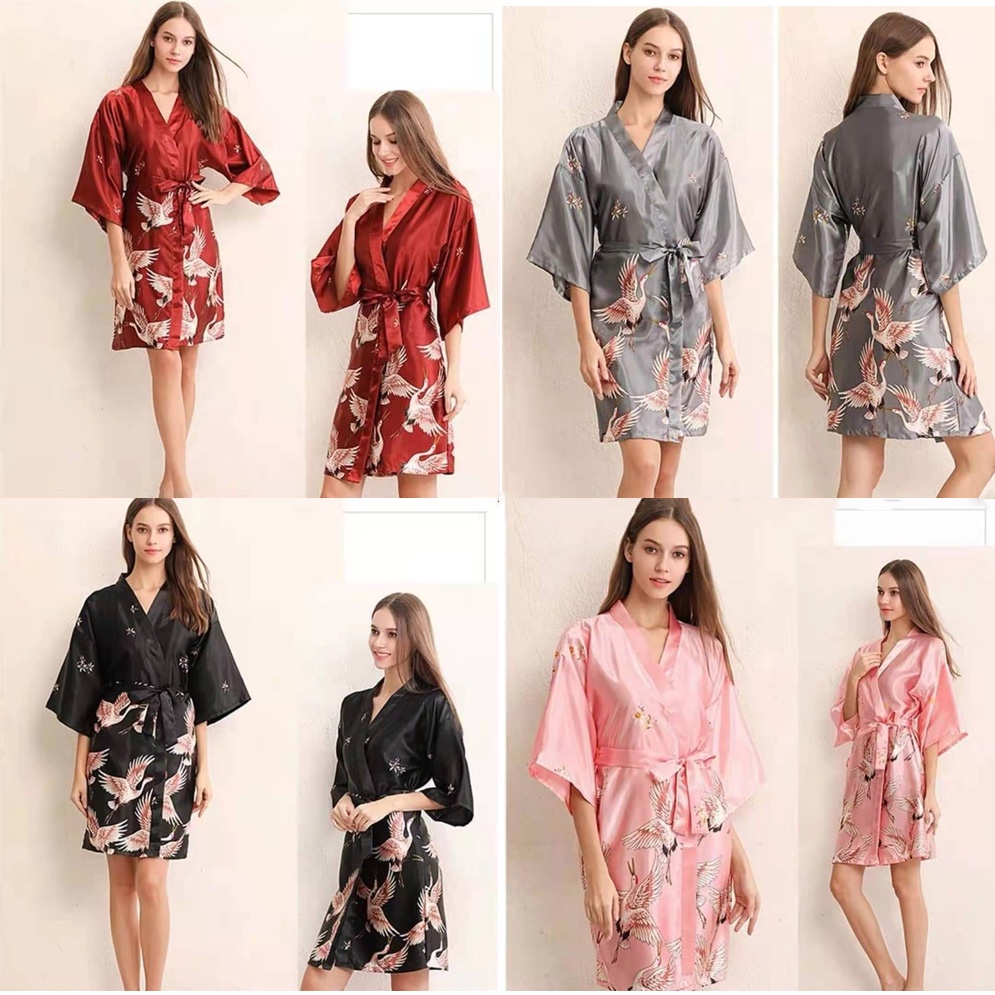 Silk Bathrobe Plus size Women's Fashion printed shortsleeve satin