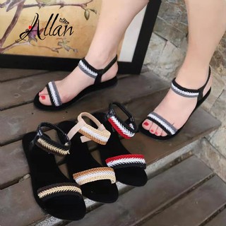 【allanshoes】Ladies sandals Korean fashion woven strip elastic frosted sole sandals for women