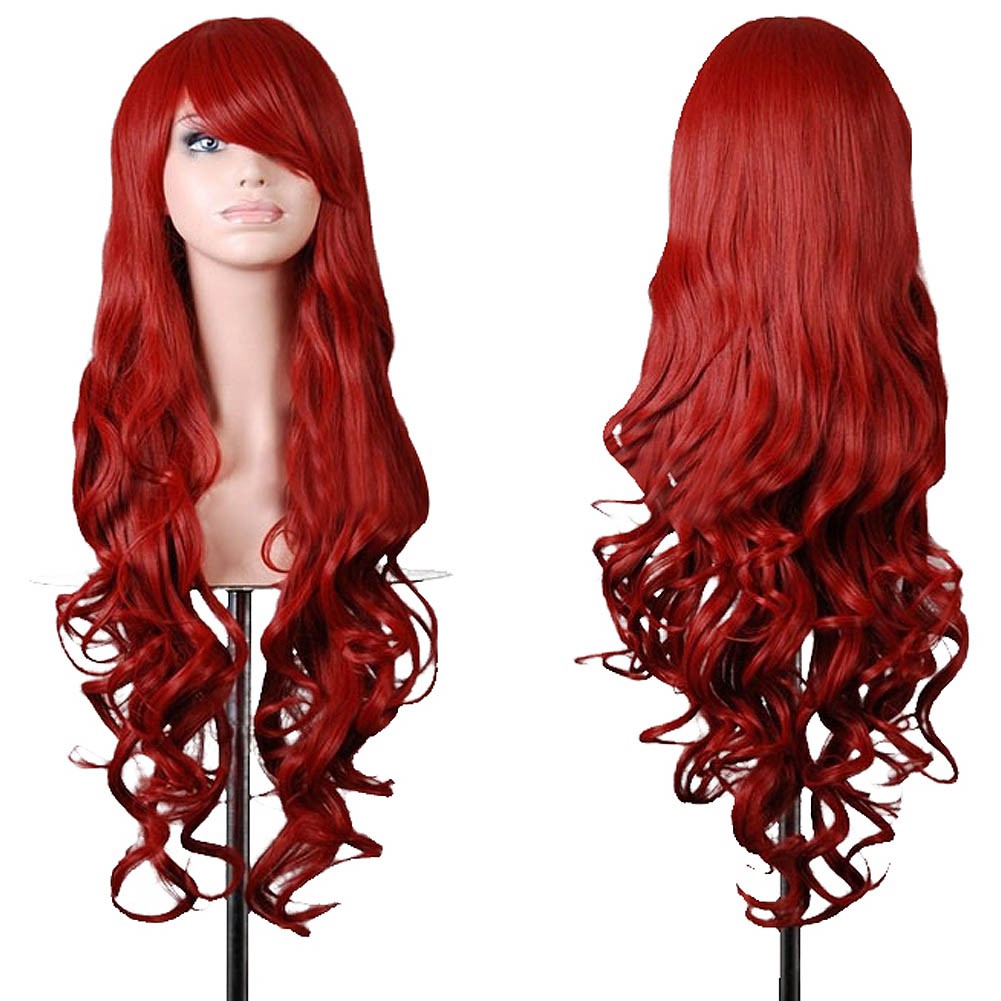 red curly wig with bangs